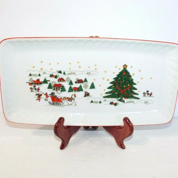 Vintage 80s Kopin Christmas Pleasure Village Large Rectangular Serving Tray - Picture 2 of 9